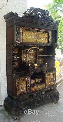 Antique Chinese Japanese Curio Meiji Shibayama Display Cabinet