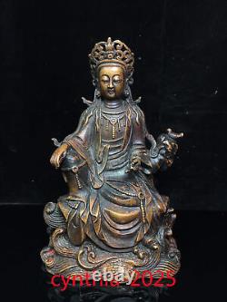 10Chinese Old antiques Handmade Pure copper Guanyin Bodhisattva Buddha statue