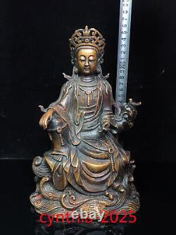 10Chinese Old antiques Handmade Pure copper Guanyin Bodhisattva Buddha statue