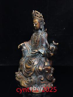 10Chinese Old antiques Handmade Pure copper Guanyin Bodhisattva Buddha statue