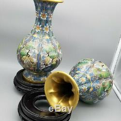 10H Mirror Pair of antique Chinese cloisonne Pear Shaped vases