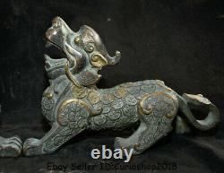 10Old Chinese Bronze Gilt Folk Feng Shui Pixiu Beast Unicorn Wealth Statue Pair