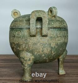 10.4Antiquity Old Chinese Bronze Ware Dynasty Handle 3 Legs Ding Incense Burner