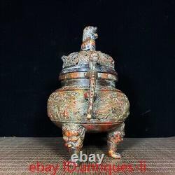 10.4Chinese Antique Old Copper Clay Cameo Mythical Geibei Incense Burner