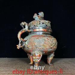 10.4Chinese Antique Old Copper Clay Cameo Mythical Geibei Incense Burner