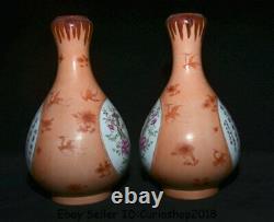 10.4Marked Chinese Famile Rose Porcelain Dynasty Palace Flower Bottle Vase Pair