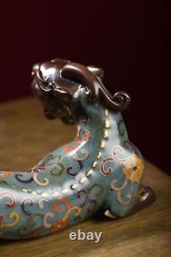 10.4 Collect Cloisonne Enamel BronzeAuspicious Animal Dragon Statue