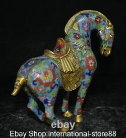 10.4 Old Chinese Cloisonne Copper Feng Shui Tang Horse Success Lucky Statue