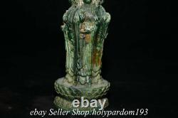10.4 Old Chinese Green Jade Carved 4 Face Kwan-yin Guan Yin Goddess Statue T