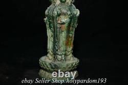 10.4 Old Chinese Green Jade Carved 4 Face Kwan-yin Guan Yin Goddess Statue T