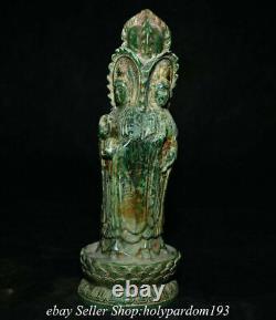 10.4 Old Chinese Green Jade Carved 4 Face Kwan-yin Guan Yin Goddess Statue T