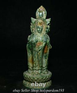 10.4 Old Chinese Green Jade Carved 4 Face Kwan-yin Guan Yin Goddess Statue T