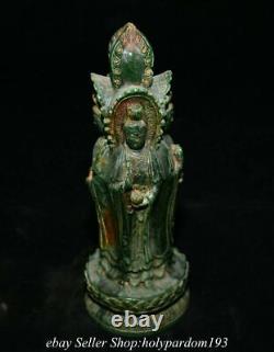 10.4 Old Chinese Green Jade Carved 4 Face Kwan-yin Guan Yin Goddess Statue T