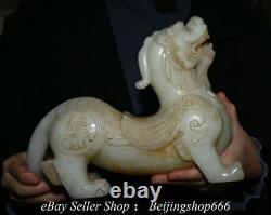 10.4 Old Chinese White Jade Carving Fengshui Pi Xiu Unicorn Statue Sculpture
