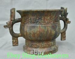 10.4 Rare Old Chinese Bronze Ware Dynasty Palace 2 Dragon Ear Incense Burner