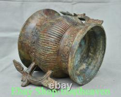 10.4 Rare Old Chinese Bronze Ware Dynasty Palace 2 Dragon Ear Incense Burner