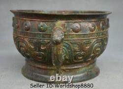 10.6 Antique Chinese Bronze Ware Dynasty Beast Ears Pot Jar Crock Food vessels