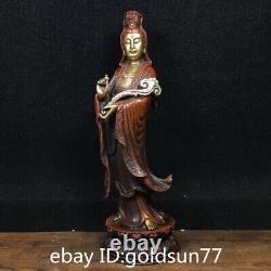 10.8Collecting Chinese antiques Purple copper gilt Ruyi Guanyin Buddha statue