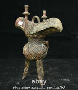 10.8 Old Chinese Bronze ware Dynasty Drinking vessel Goblet Cup Statue
