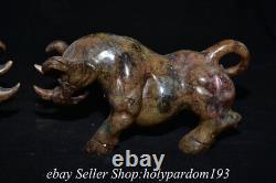 10.8 Old Chinese Xiu Jade Carved Fengshui 12 Zodiac Year Cattle Ox Statue Pair