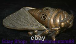 10.8 Rare Old Chinese Bronze Dynasty Feng Shui Cicada Incense Burner Censer
