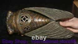 10.8 Rare Old Chinese Bronze Dynasty Feng Shui Cicada Incense Burner Censer