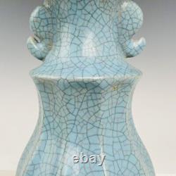 10 Chinese Porcelain Song dynasty guan kiln cyan gilt Ice crack double ear Vase