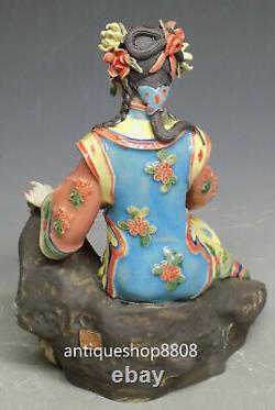 10 Chinese Wucai Porcelain Ceramic Figure Classical Beauty Girl Belle Sculpture