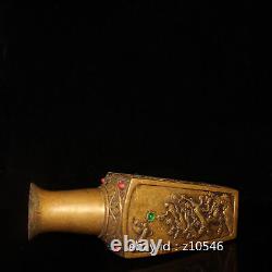 10 Chinese antiques Pure copper Inlaid gemstones Gilt gold Four-cornered vase