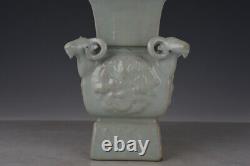 10 Chinese old Song dynasty Porcelain Ru kiln cyan glaze Four sheep square vase