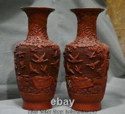 10 Marked Chinese Palace Red lacquerware Carved Flower Bird Jar Pot Bottle Vase