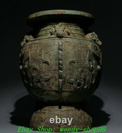 10 Old China ShangZhou Dynasty Bronze Ware Beast Face Sheep Head Pot Jar Crock