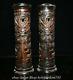 10 Old Chinese Boxwood Carved Fengshui Double Dragon Incense Tube Pair