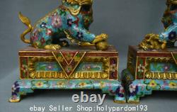 10 Old Chinese Bronze Cloisonne Fengshui Foo Fu Dog Guardion Lion Statue Pair