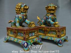10 Old Chinese Bronze Cloisonne Fengshui Foo Fu Dog Guardion Lion Statue Pair