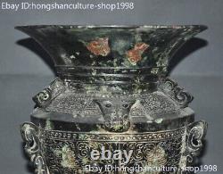 10 Old Chinese Bronze Ware Beast head pattern Zun Cup Bottle Pot Vase Statue