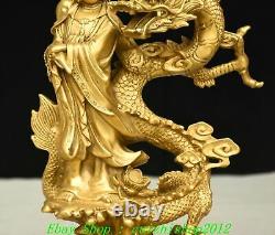 10 Old Chinese Buddhism Brass Copper Dragon GuanYin Kwan-Yin Buddha Statue