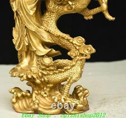 10 Old Chinese Buddhism Brass Copper Dragon GuanYin Kwan-Yin Buddha Statue