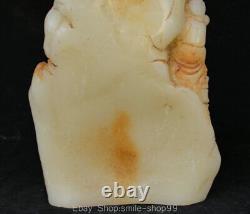 10 Old Chinese White Jade Carved Feng Shui Tongzi Wealth Luck Lotus Sculpture