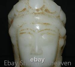 10 Old Chinese White Jade Carving Feng Shui Guanyin Kwan-yin Head Statue
