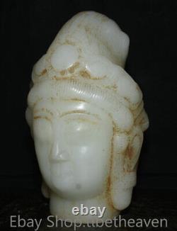 10 Old Chinese White Jade Carving Feng Shui Guanyin Kwan-yin Head Statue