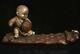 10 Qianlong Marked Old Chinese Copper Carving Boy Bamboo Boat Tortoise Statue