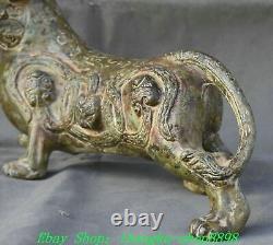 11Old China Spring Autumn Period Bronze Fengshui Dragon Beast Deer Statue