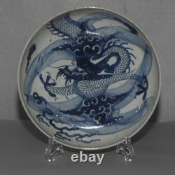 11.0 Inch Chinese Ming Blue and White Porcelain Dragon Pattern Plate