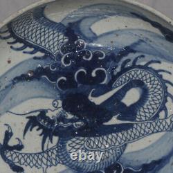 11.0 Inch Chinese Ming Blue and White Porcelain Dragon Pattern Plate