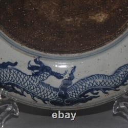 11.0 Inch Chinese Ming Blue and White Porcelain Dragon Pattern Plate