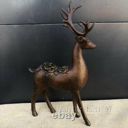 11.2 Chinese antiques Pure copper Pair of brown sika deer statues