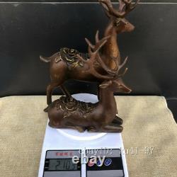 11.2 Chinese antiques Pure copper Pair of brown sika deer statues