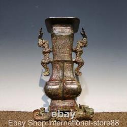 11.2 Old Chinese Bronze Ware Dynasty Palace Dragon Beast Ear Wine Vessel