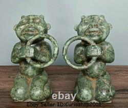 11.2 unique Antique Chinese Bronze Ware Dynasty Terra cotta figures Statue Pair